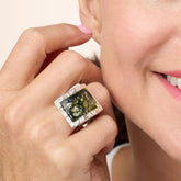 Amber Extraordinaire Green Amber Rectangle Ring, Size 6